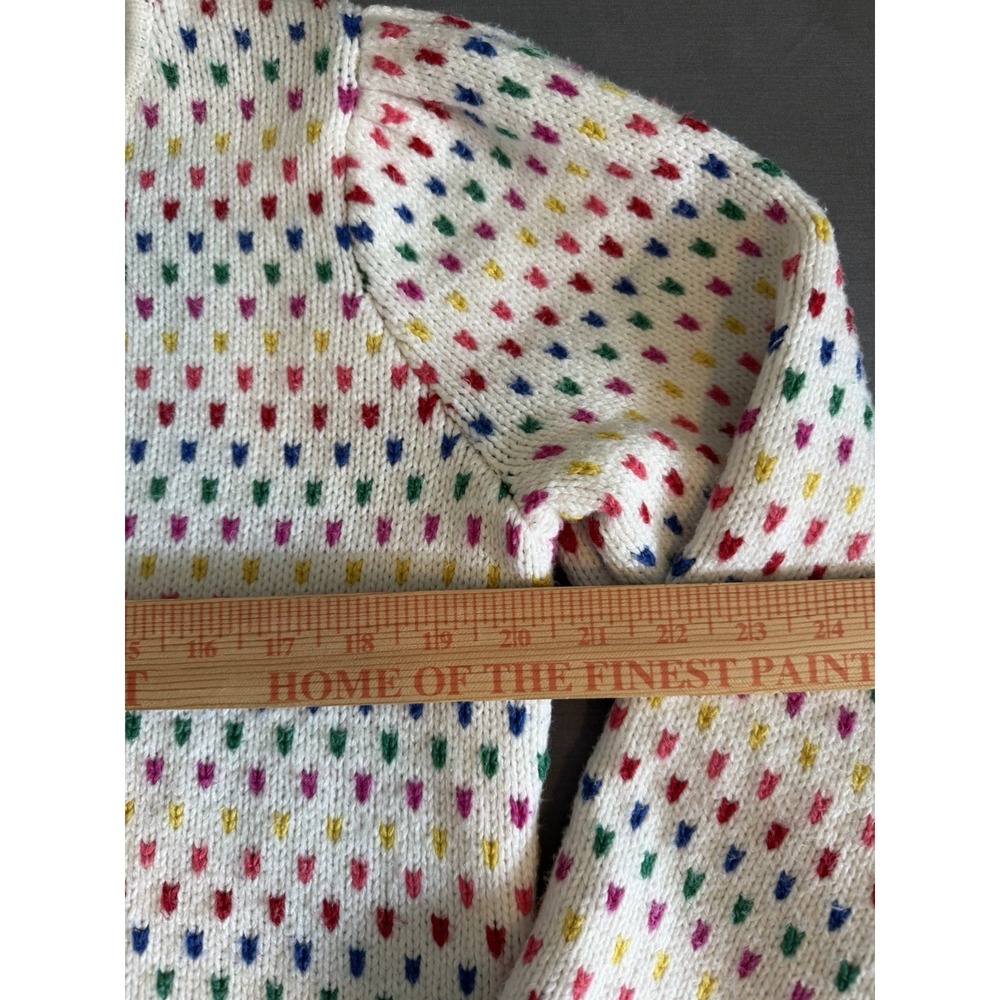 Talbots Rainbow Multicolor Birdseye Puff Sleeve White Cotton Blend Lg Sweater - Picture 3 of 8